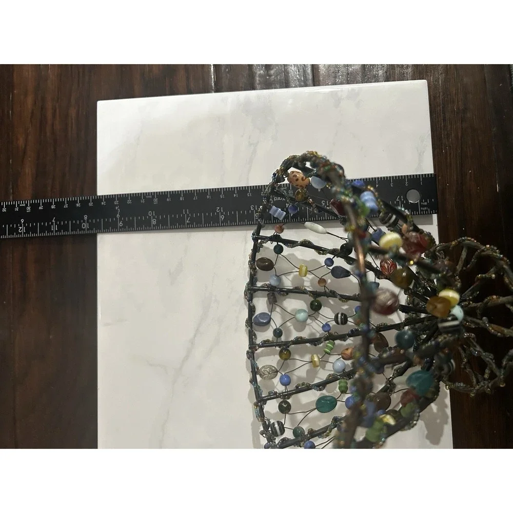VTG Unique Beaded Wire Basket Boho Decor Shelf